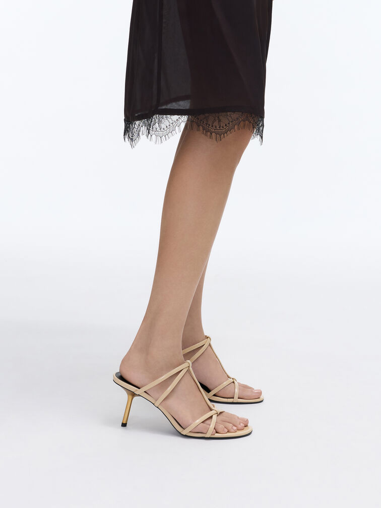 Crossover T-Bar Strappy Mules, Beige, hi-res