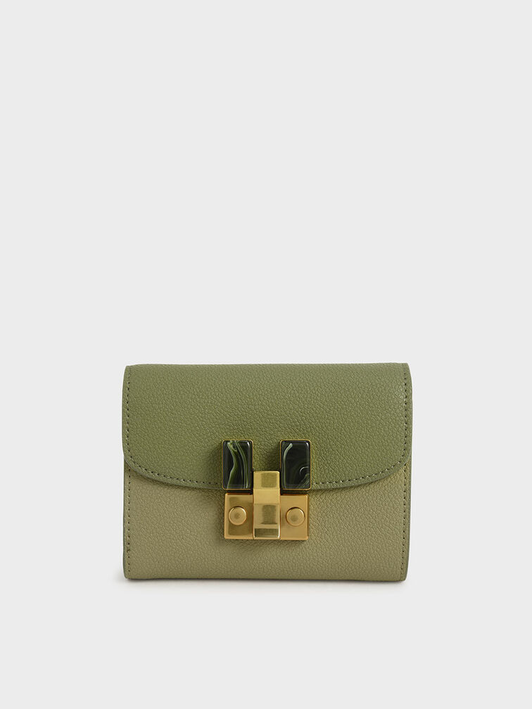 Stone-Embellished Two-Tone Mini Wallet, Sage Green, hi-res