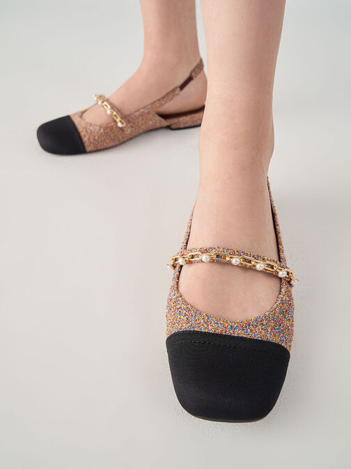 Beaded Chain-Link Terry Cloth & Grosgrain Slingback Mary Janes, Red, hi-res