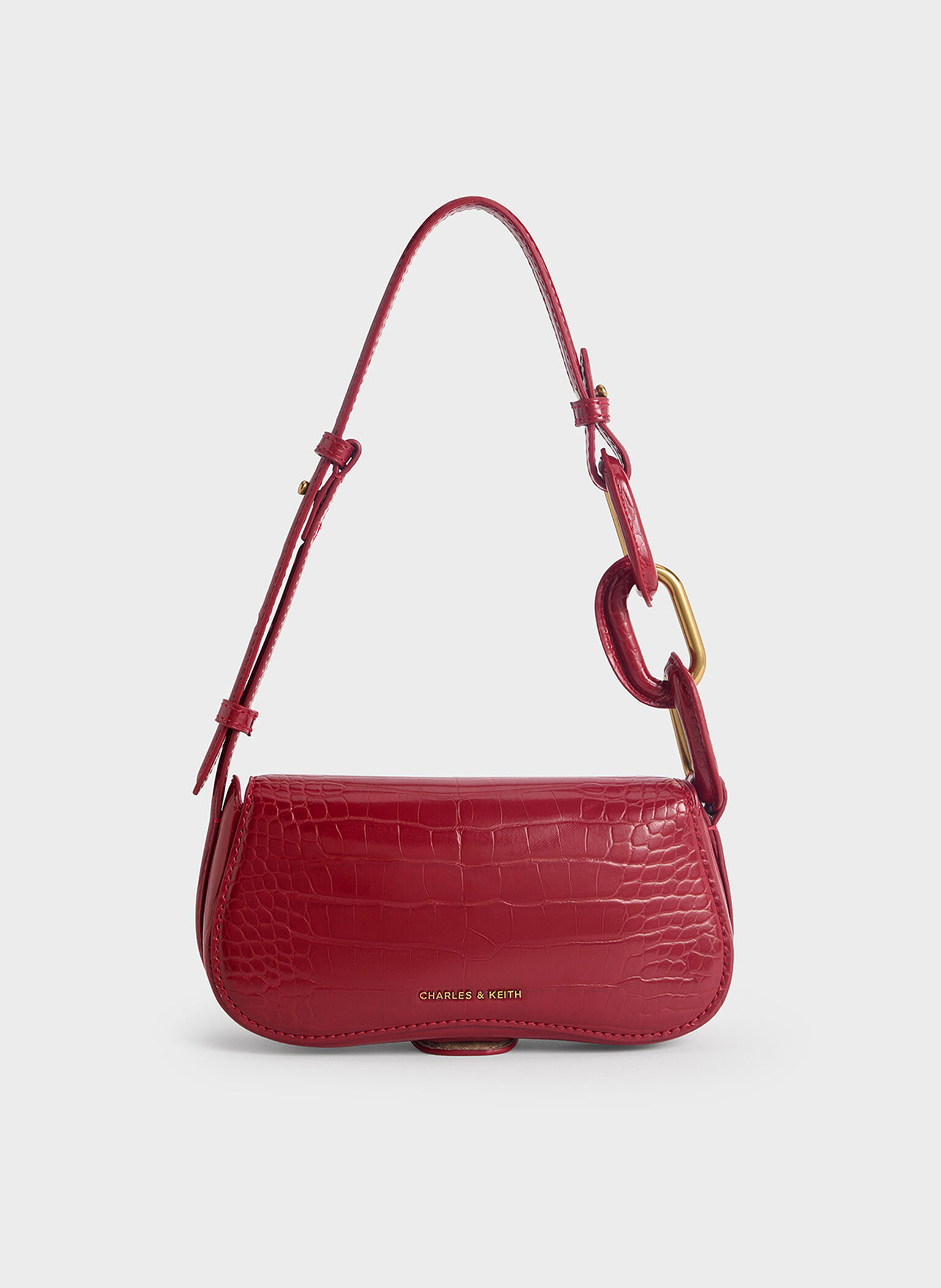 Mini Kora Croc-Effect Metallic-Accent Elongated Bag, Crimson, hi-res