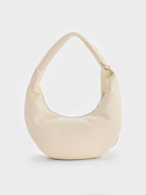 Bolso hobo curvo Toni con nudos, Blanco tiza, hi-res