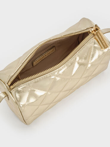 Janie Metallic Quilted Shoulder Bag, Champagne, hi-res