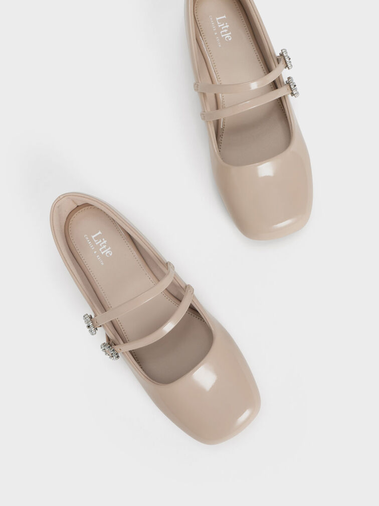 Girls' Gem-Embellished Patent Mary Janes, Blush, hi-res