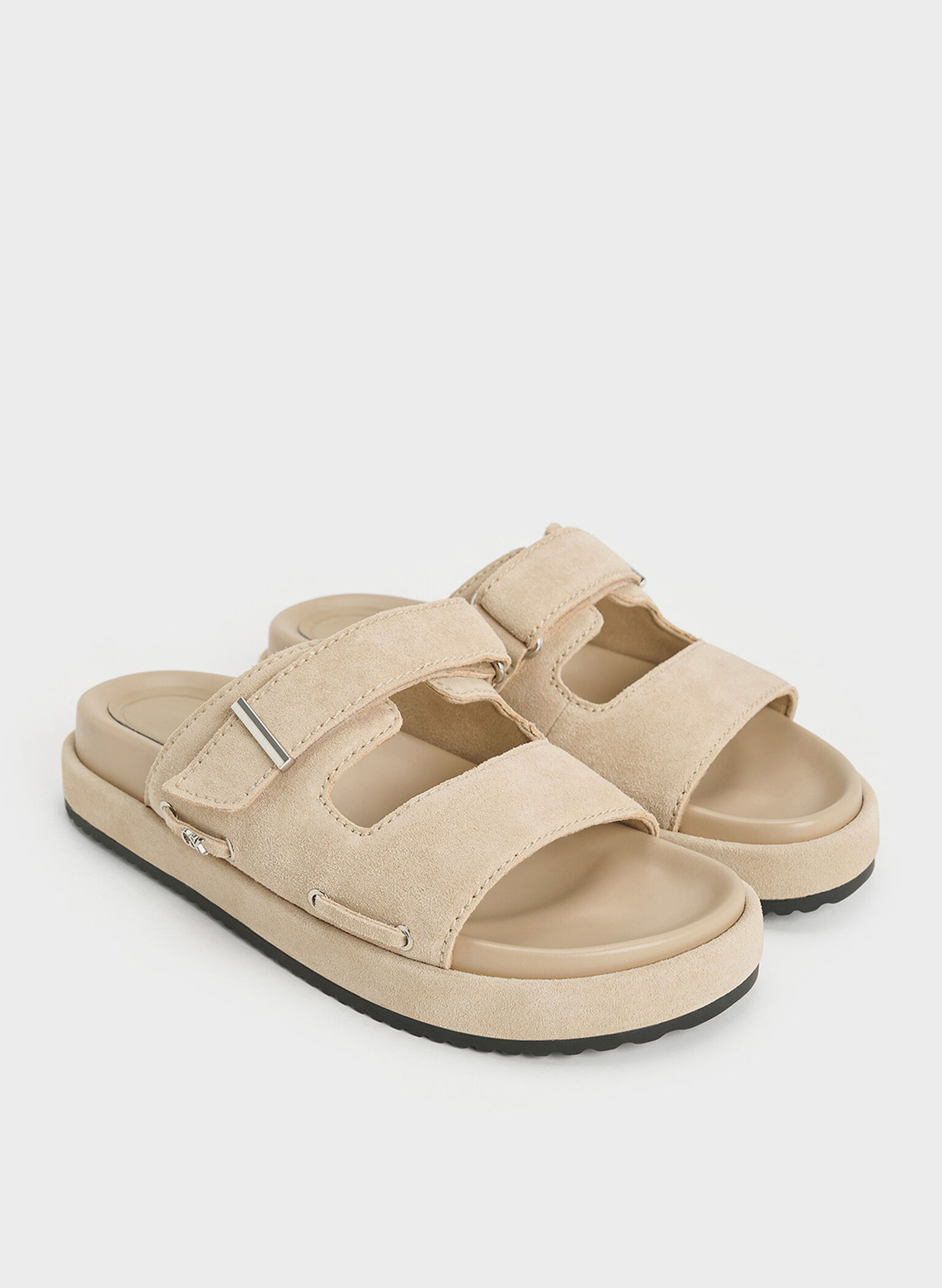 Kori Suede Slide Sandals, Beige, hi-res