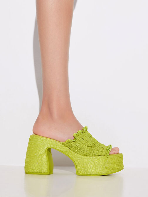 Nuala Ruched Platform Mules, Lime, hi-res