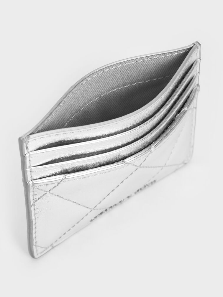 Janie Metallic Quilted Card Holder, Silver, hi-res