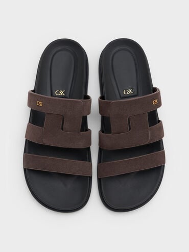 Petina Suede Flatform Sandals, Dark Brown Textured, hi-res