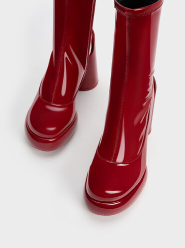 Darcy Patent Platform Ankle Boots, Red, hi-res