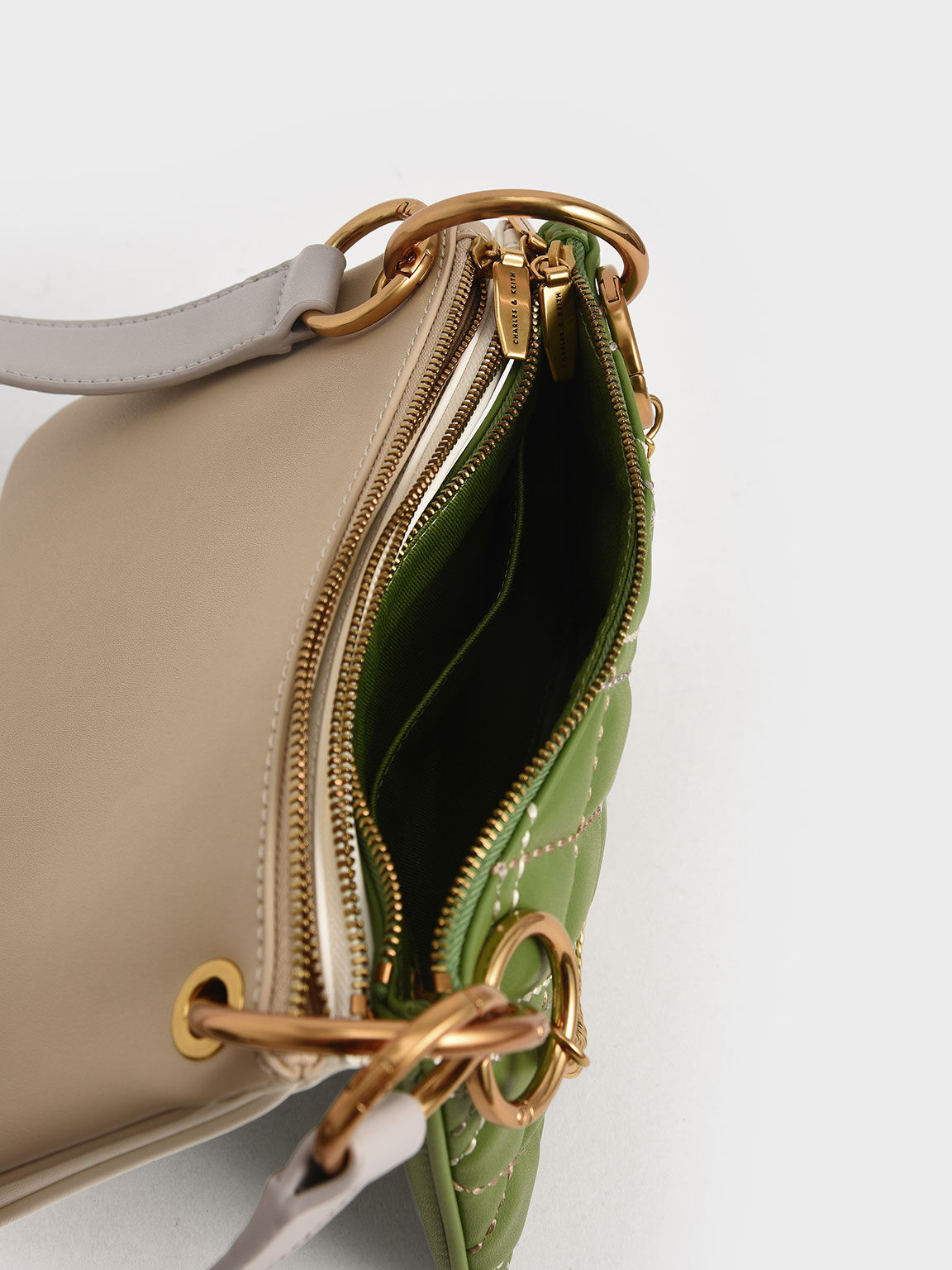 Quilted Metallic Handle Crossbody Bag, Green, hi-res