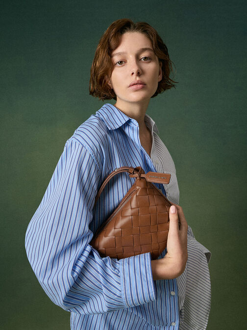 Ivette Woven Shoulder Bag, Chocolate, hi-res