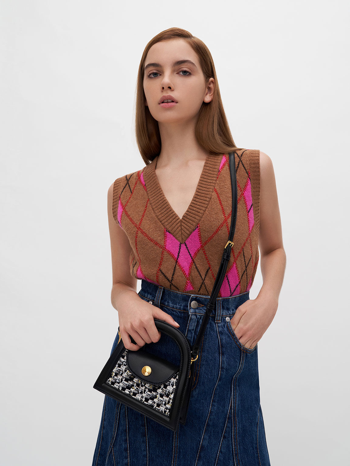 Este Tweed Trapeze Bag, Black, hi-res
