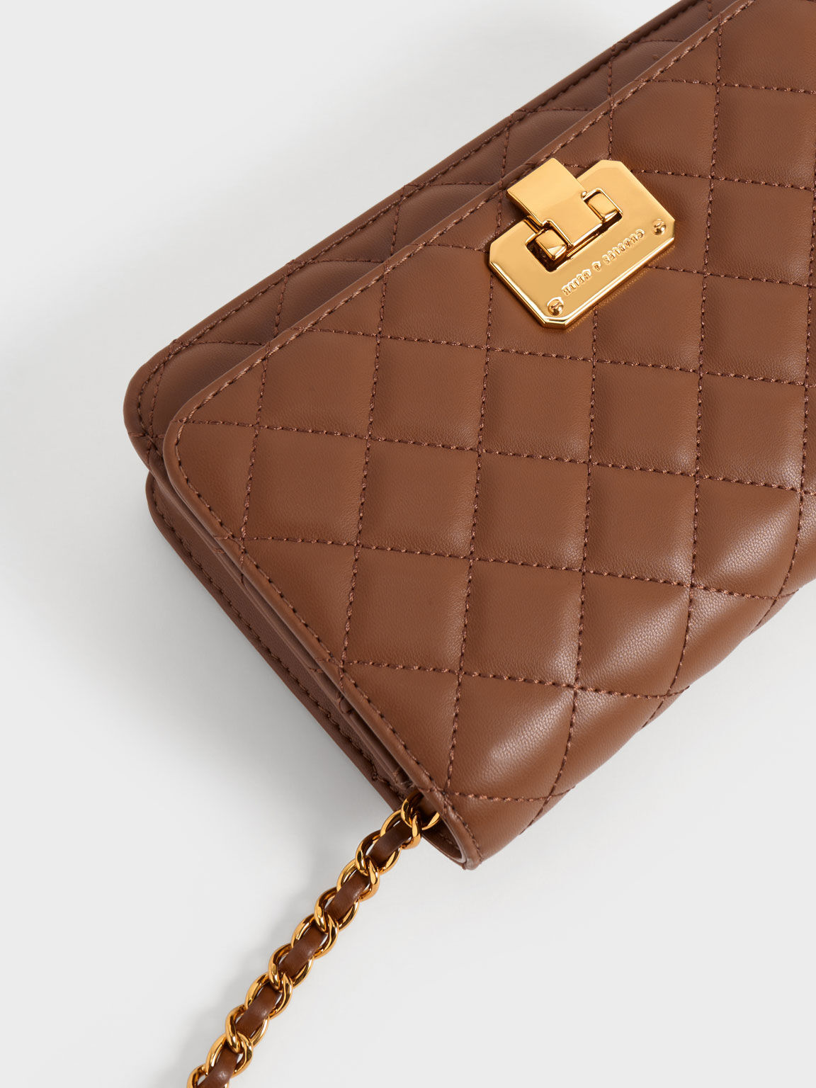 Quilted Push-Lock Clutch, Chocolate, hi-res