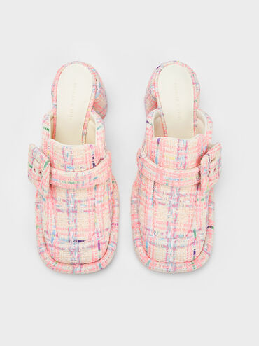 Mules Tipo Mocasín de Tweed con Hebilla, Multicolor, hi-res