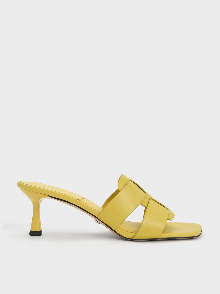Trichelle Interwoven Leather Spool Heel Mules, Yellow, hi-res