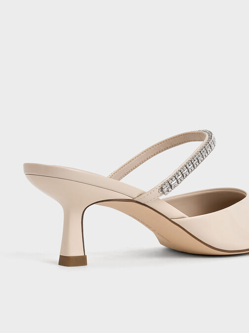 Ambrosia Patent Gem-Embellished Mules, Cream, hi-res