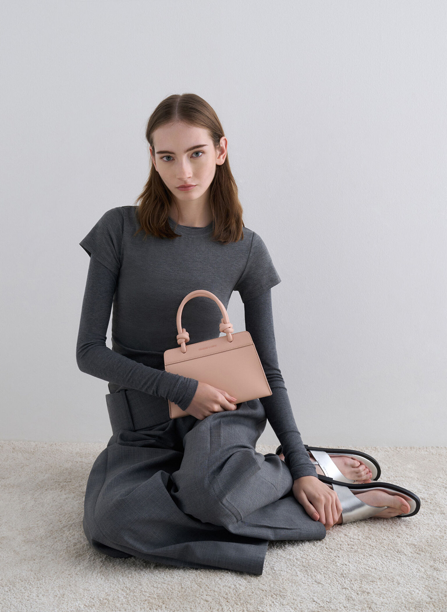 Sabine Knotted-Handle Trapeze Tote Bag, Light Pink, hi-res