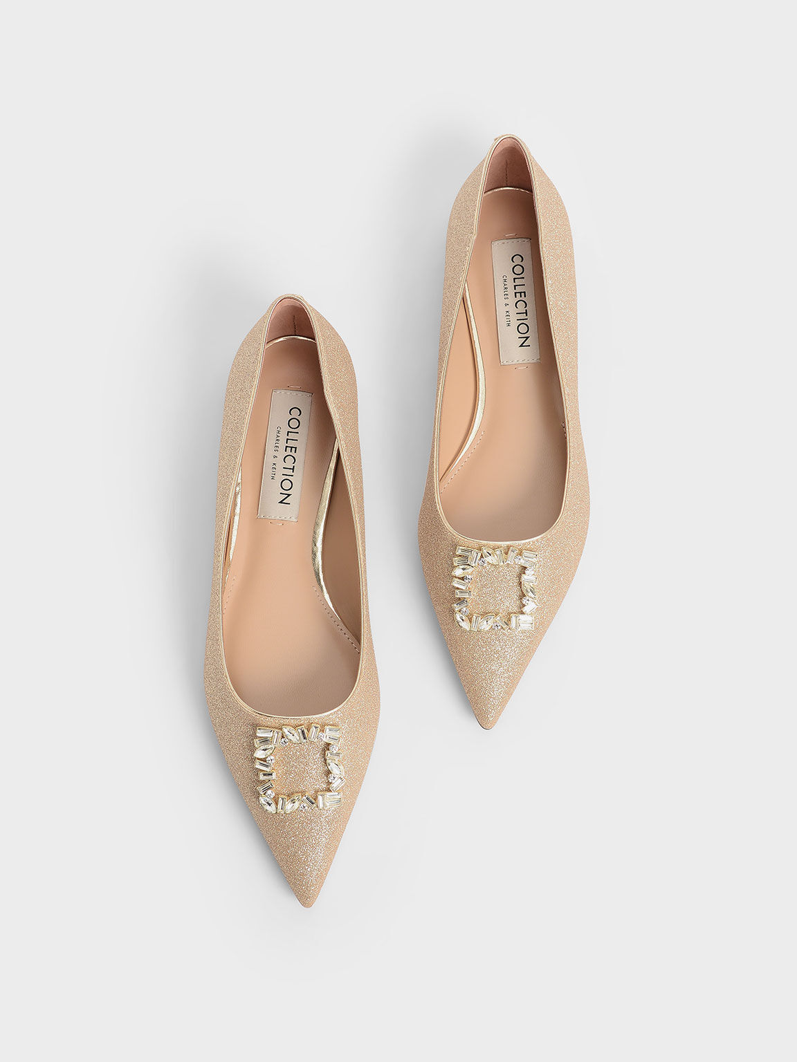 Numerisk Ondartet Venlighed Gold Glitter Gem-Embellished Ballerina Flats - CHARLES & KEITH US