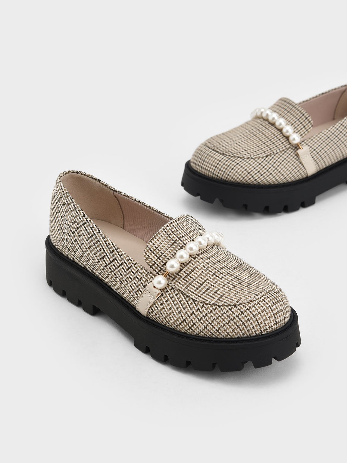 Girls' Check-Print Pearl-Embellished Loafers, Multi, hi-res
