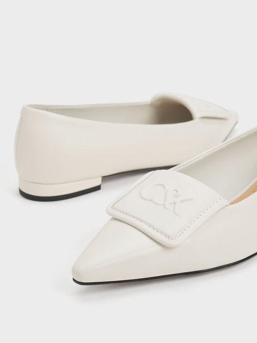 Leather Pointed-Toe Flats, White, hi-res