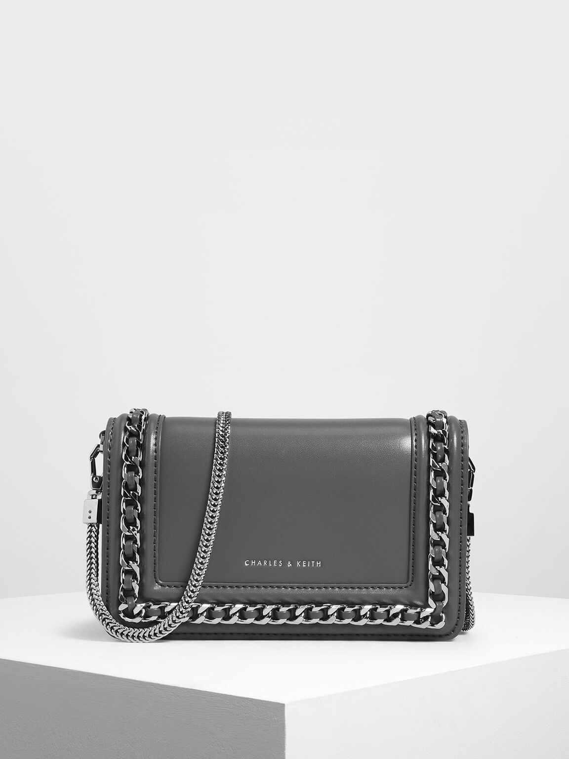 Grey Chain Detail Clutch Charles Keith Sg