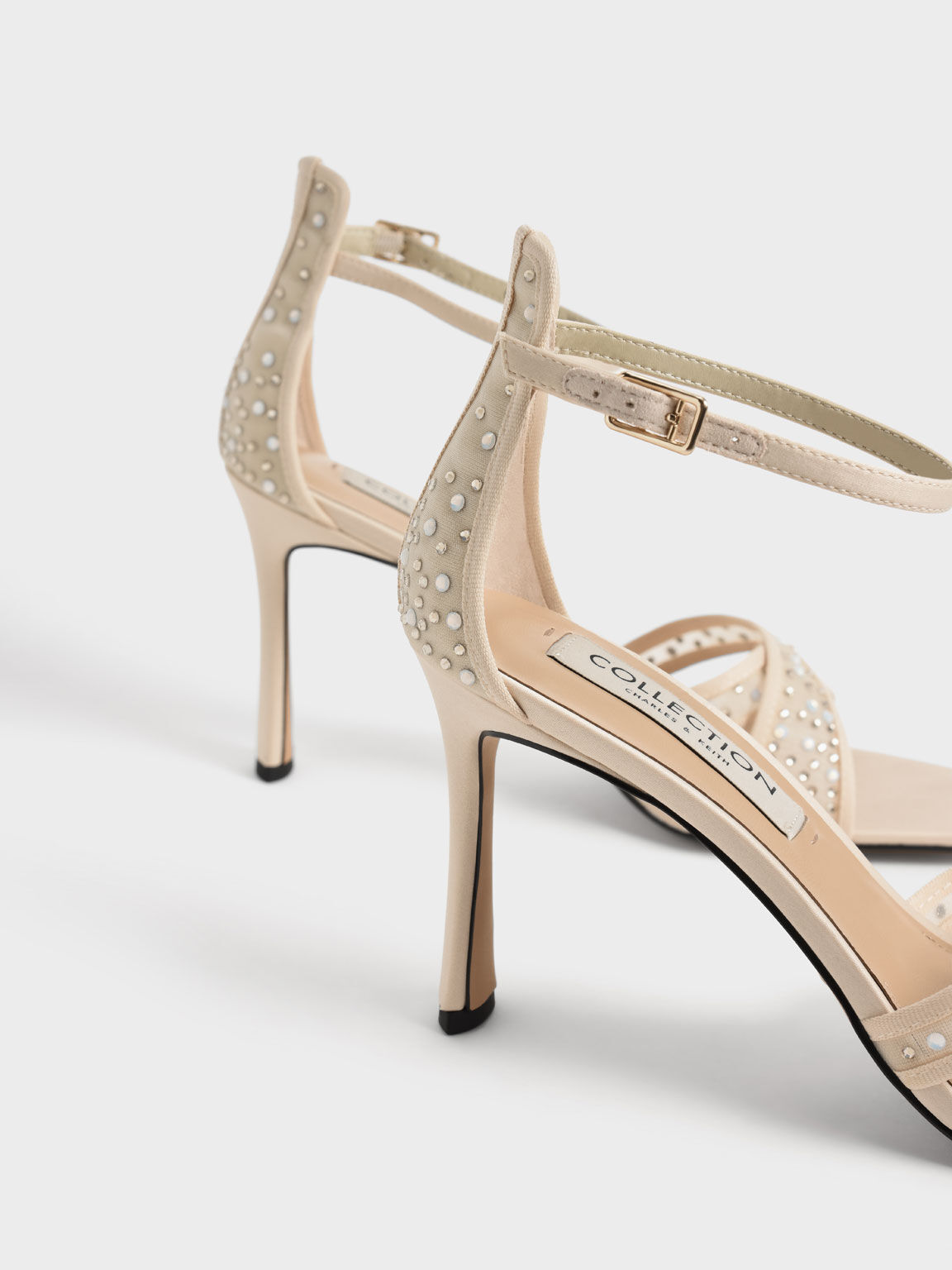 Blythe Mesh & Satin Embellished Sandals, Nude, hi-res