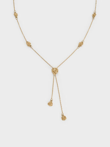 Rosalind Flower-Motif Necklace, Brush Gold, hi-res