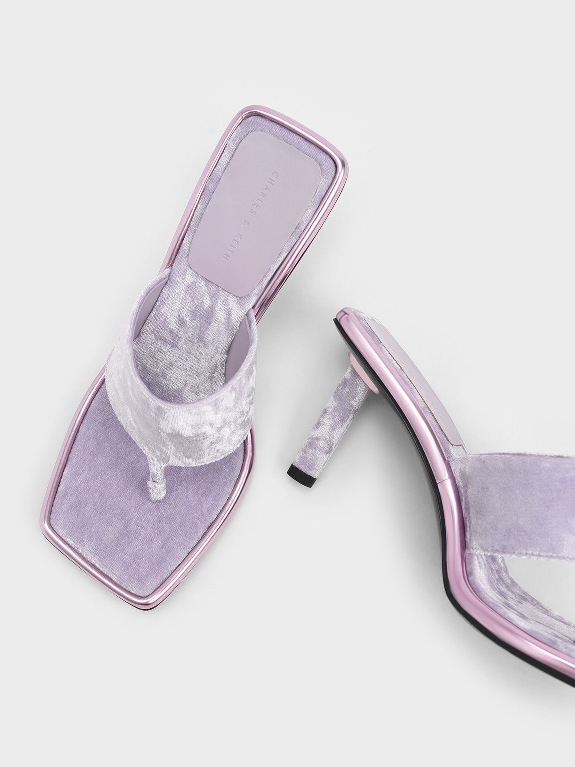 Etta Velvet Heeled Thong Sandals​, Lilac, hi-res
