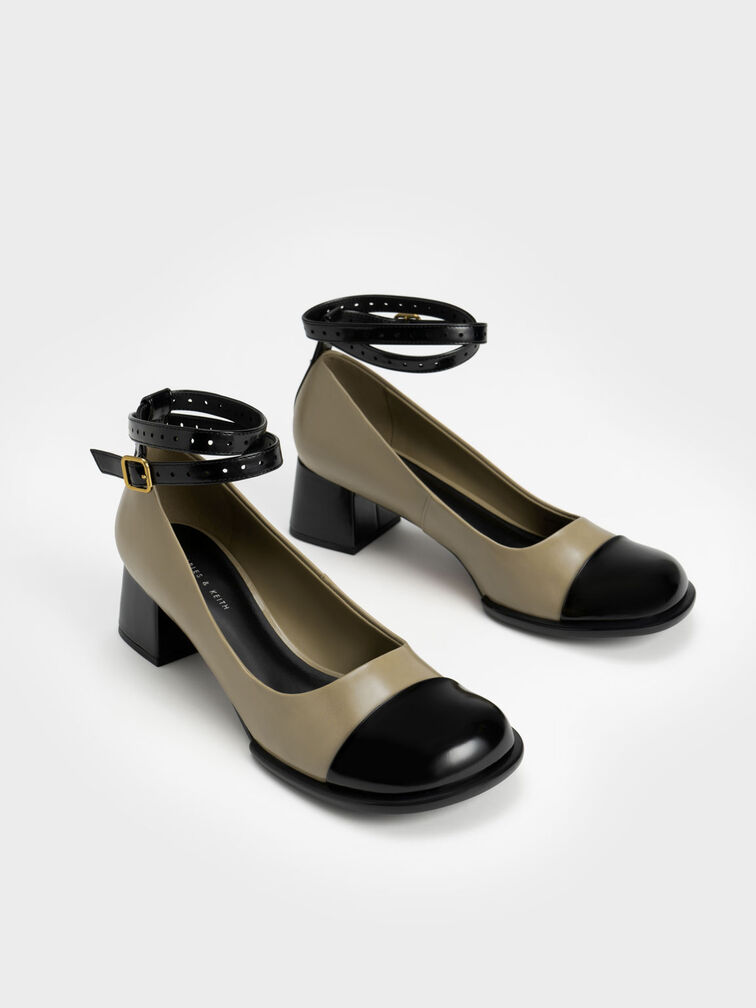 Tubular Ankle-Strap Pumps, Taupe, hi-res