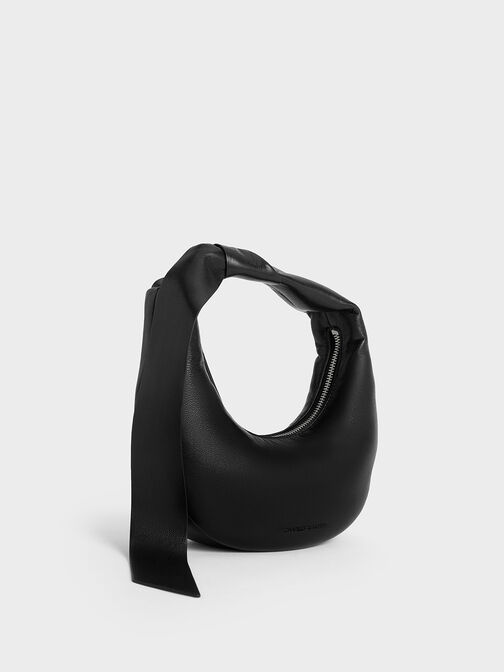 Micro bolso hobo anudado Toni tipo media luna, Noir, hi-res