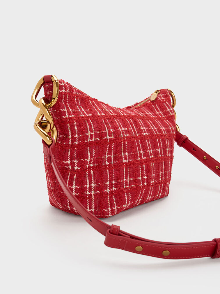 Cayce Tweed Hobo Bag, Red, hi-res