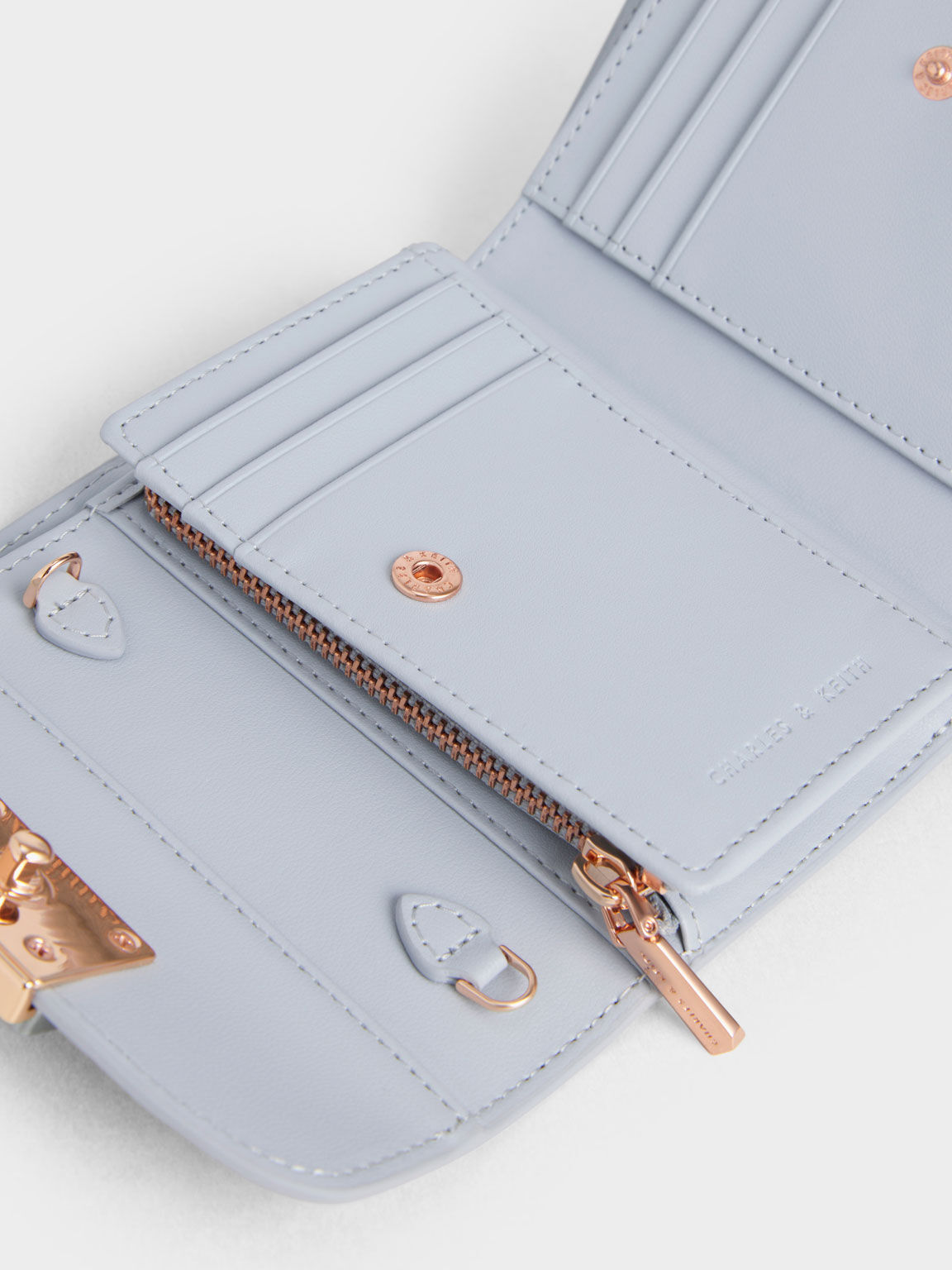 Metallic Push-Lock Small Wallet, Light Grey, hi-res