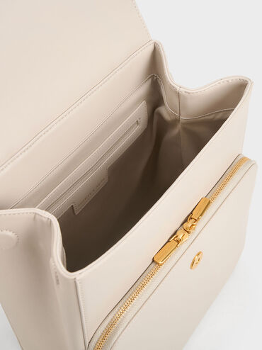 Front Flap Structured Backpack, Ivory, hi-res