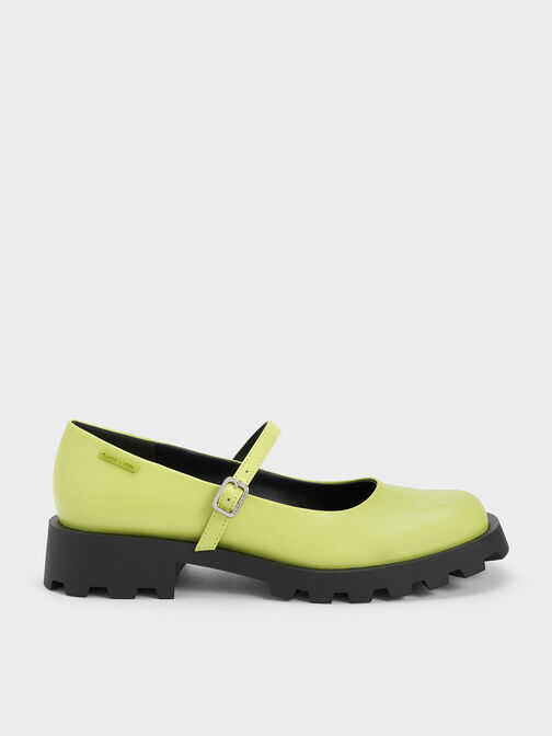 Rounded Square-Toe Mary Janes, Lime, hi-res