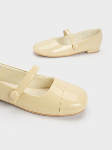 Girls' Patent Mary Jane Flats, Yellow, hi-res