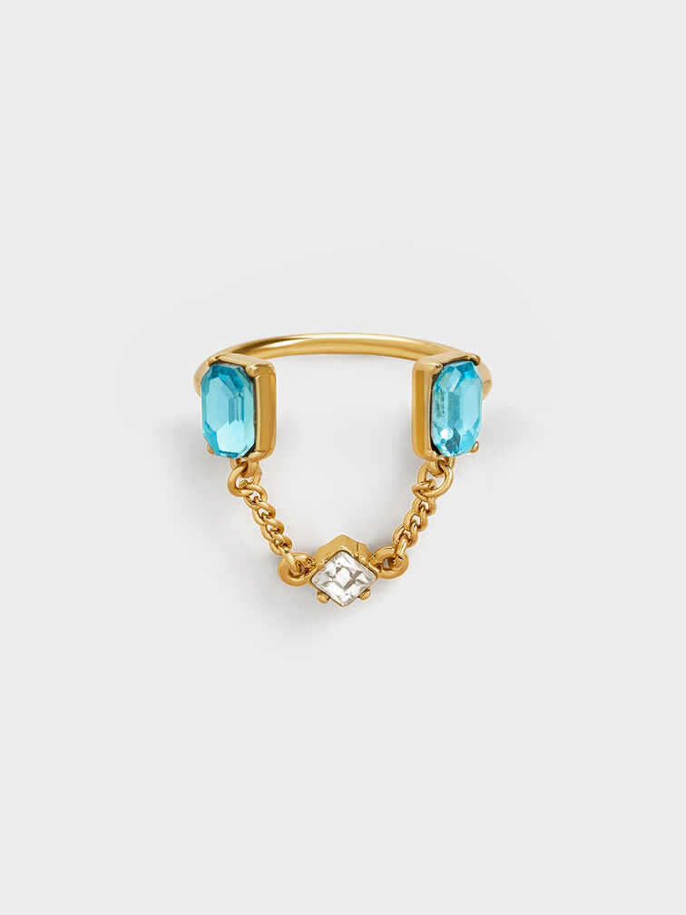Zira Crystal Chain-Link Open Ring, Gold, hi-res