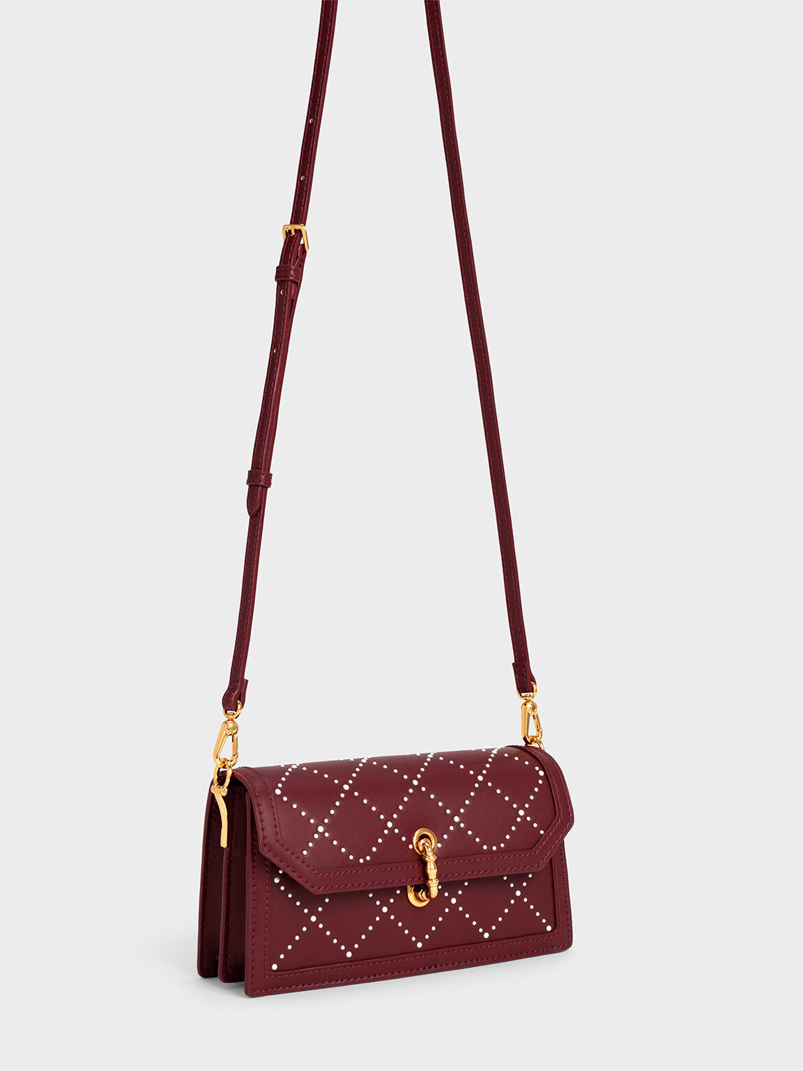 Marietta Textured Quilted Crossbody Bag, Burgundy, hi-res