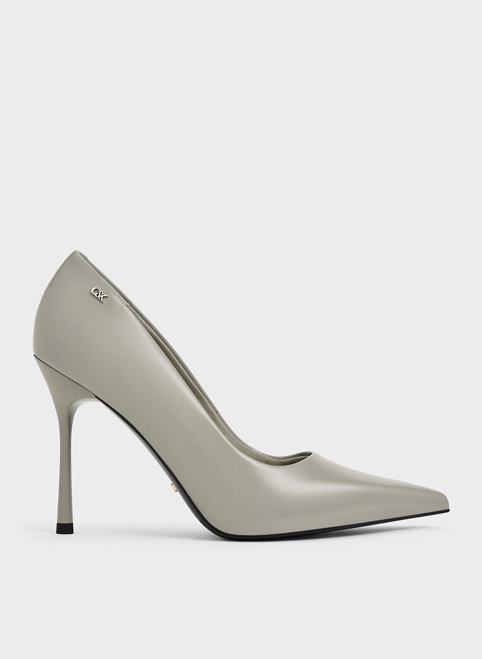 Zapatos de tacón Kyra de cuero con punta afilada, Gris, hi-res