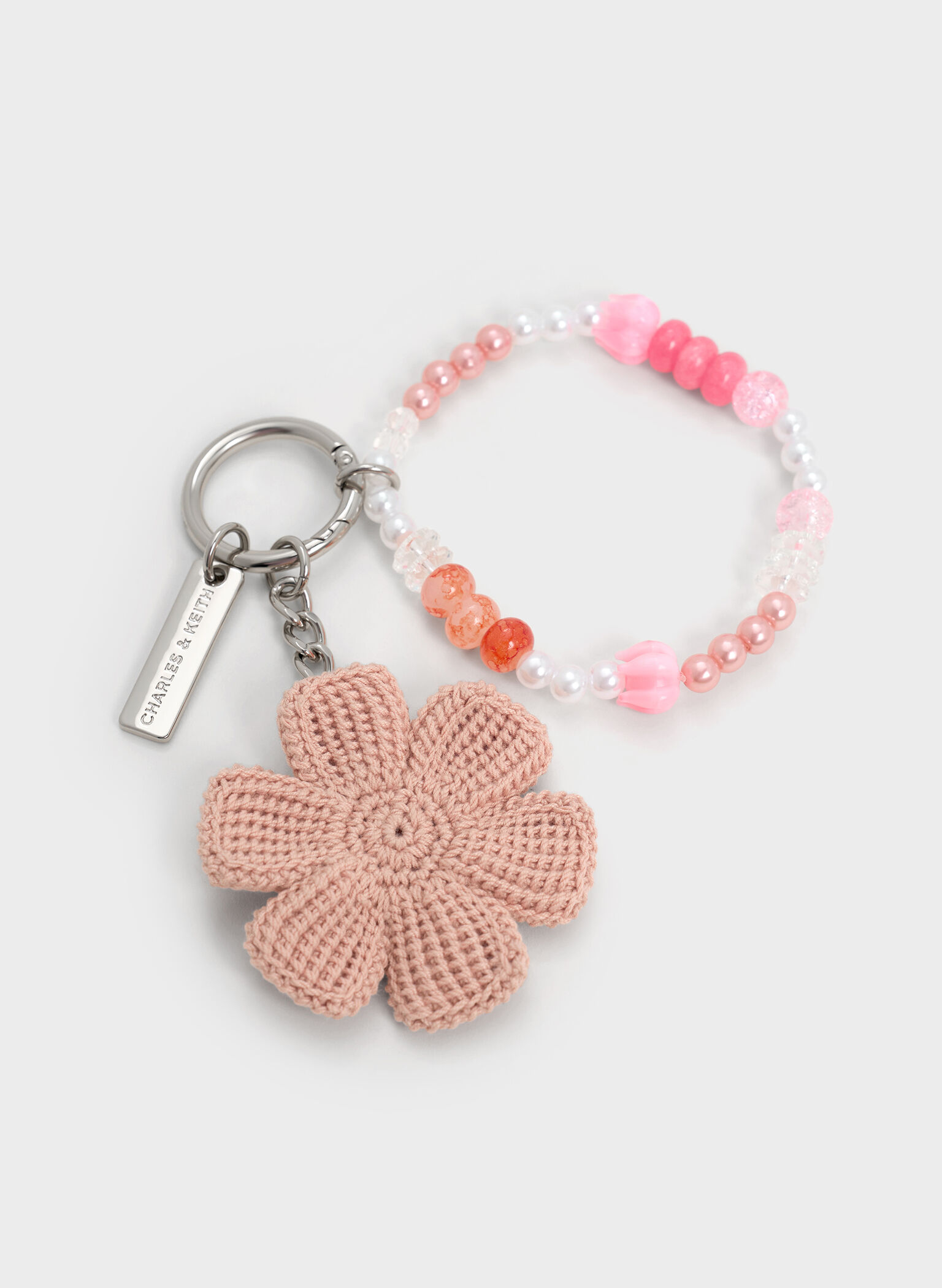 Crochet Flower Beaded Charm, Light Pink, hi-res