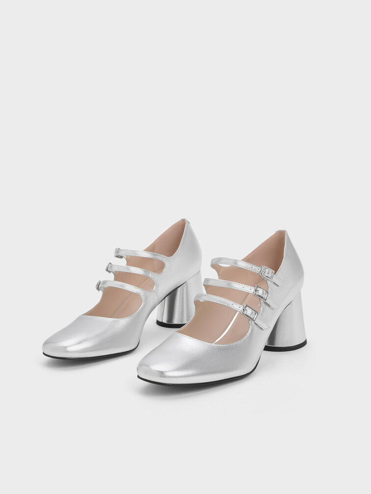 Silver Claudie Metallic Buckled Mary Janes - CHARLES & KEITH AU