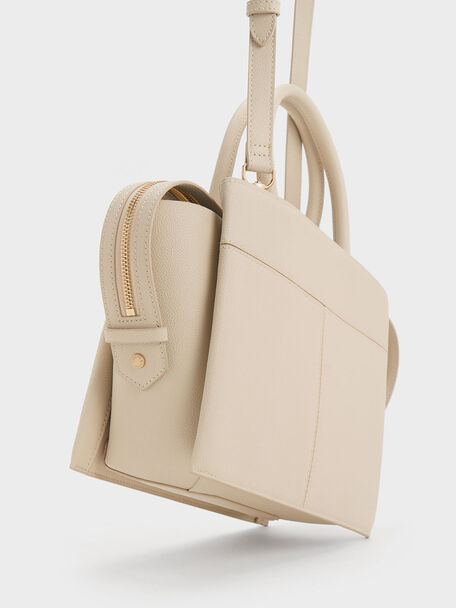 Anwen Trapeze Top Handle Bag, Beige, hi-res