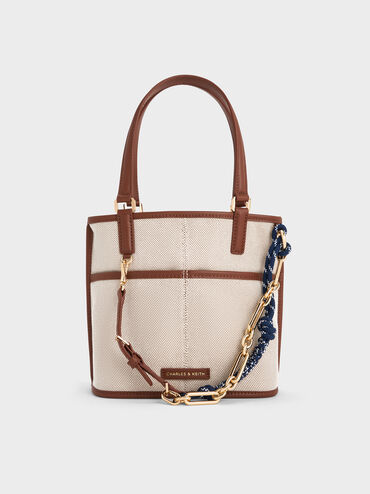 Addison Canvas Knotted-Rope Double-Handle Tote Bag, Taupe Canvas, hi-res