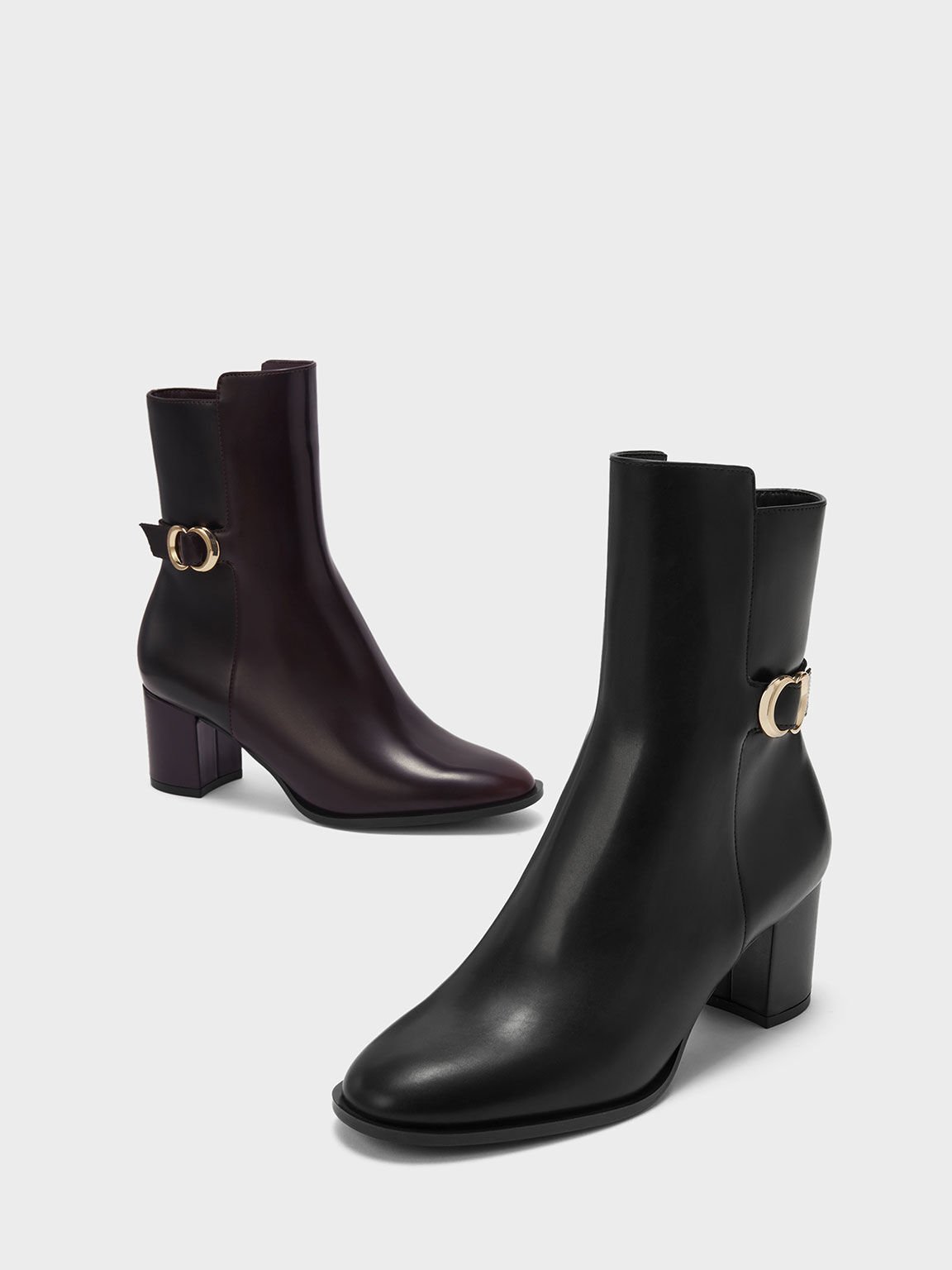 Metallic Accent Ankle Boots, Burgundy, hi-res