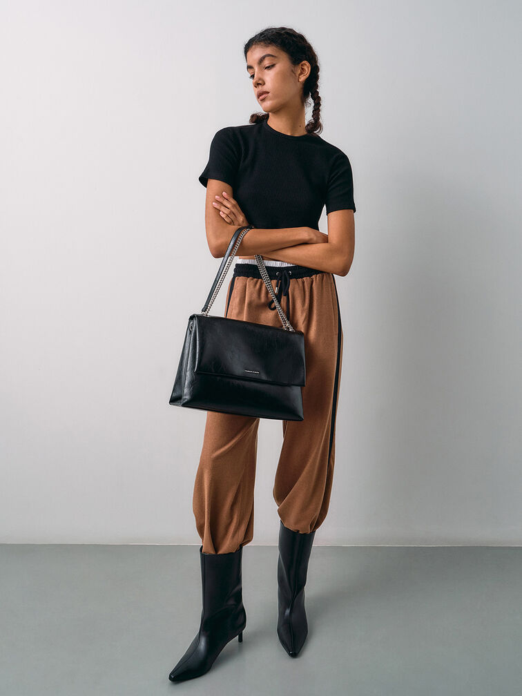 Sianna Chain-Handle Shoulder Bag, Black, hi-res