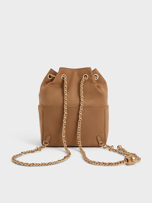 Mochila de gamuza sint�tica Donna con ribete de pelo, Canela, hi-res
