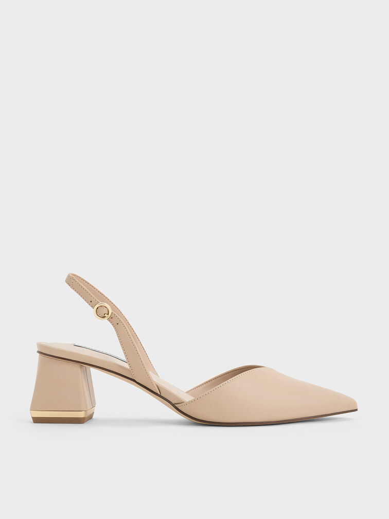 Trapeze Heel Slingback Pumps, Light Pink, hi-res