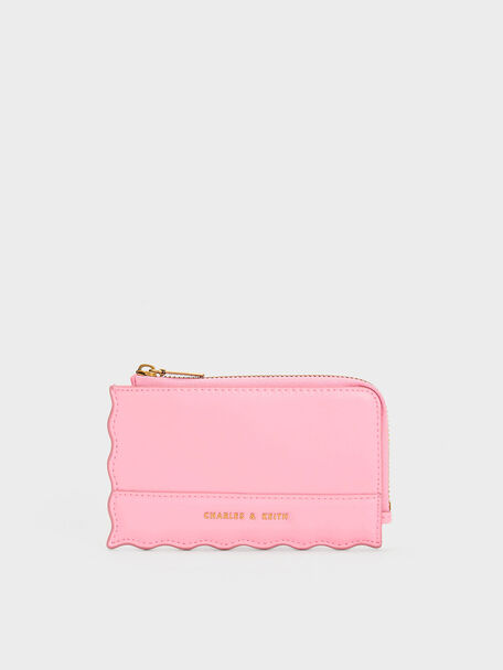 Wavy Trim Zip Wallet, Pink, hi-res