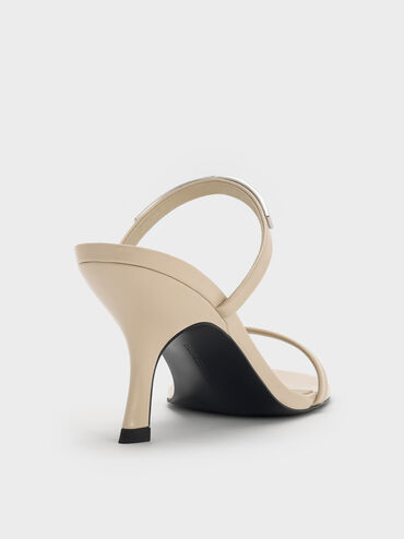 Patent Metallic-Accent Double-Strap Heeled Sandals, Beige, hi-res