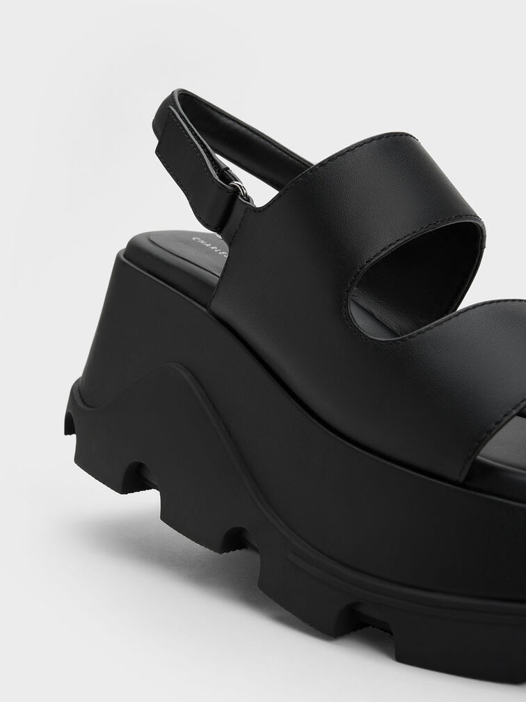 Asymmetric Platform Sandals, Black, hi-res