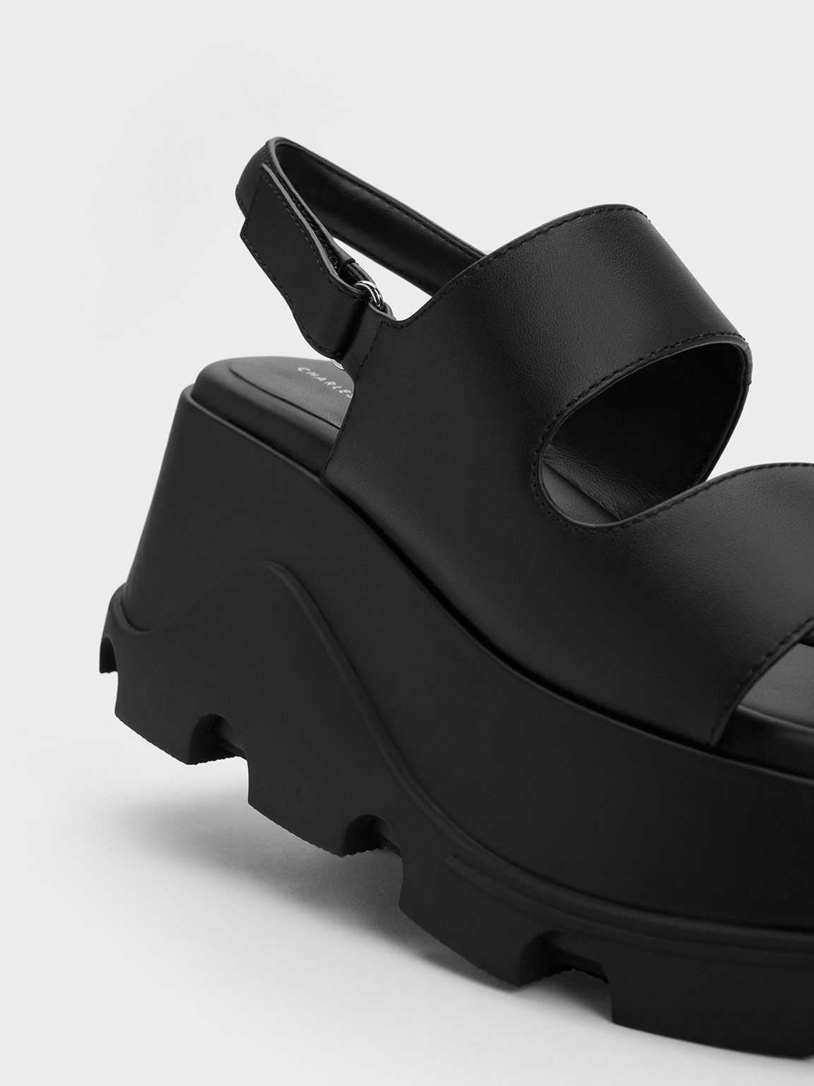 Asymmetric Platform Sandals, Black, hi-res