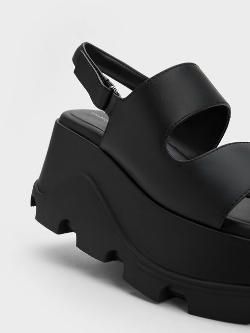 Asymmetric Platform Sandals, Black, hi-res